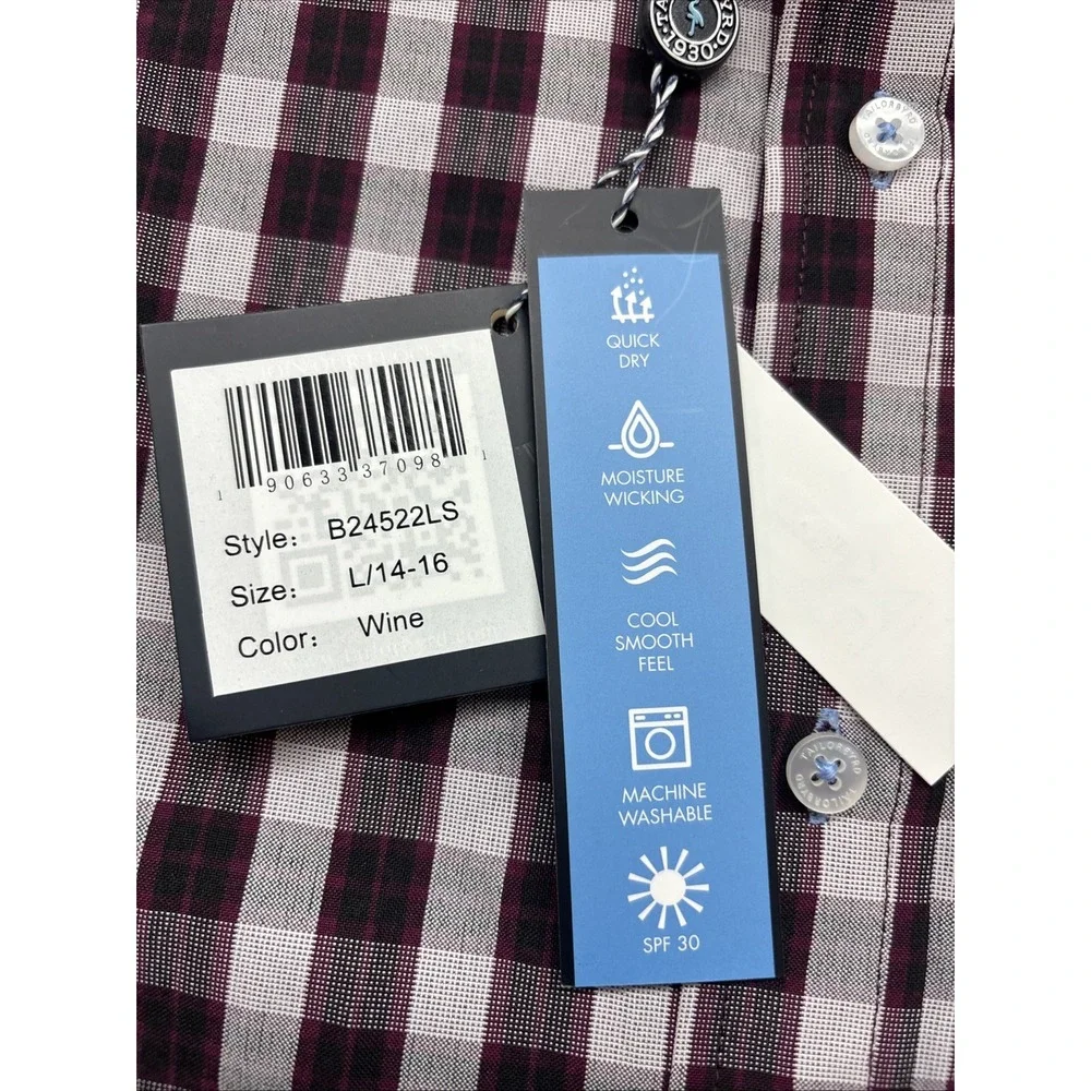 Tailorbyrd Boys Lux‎ Performance Gingham Button Down Shirt Wine L 14-16 B24522LS